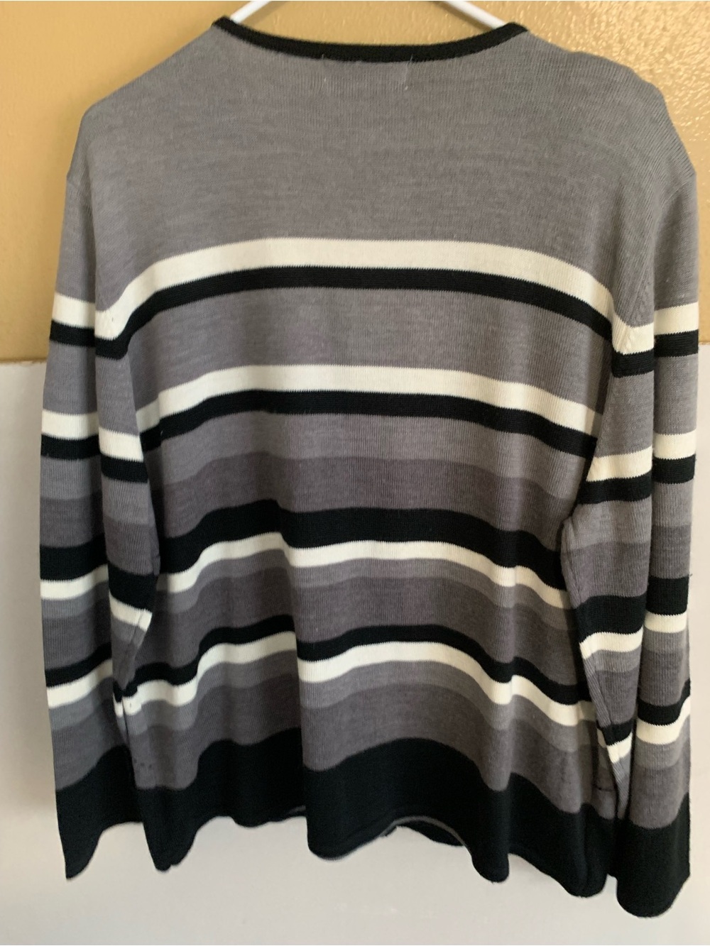 Alfred Dunner Gray, Black & White Striped Open Cardigan - Picture 2 of 2